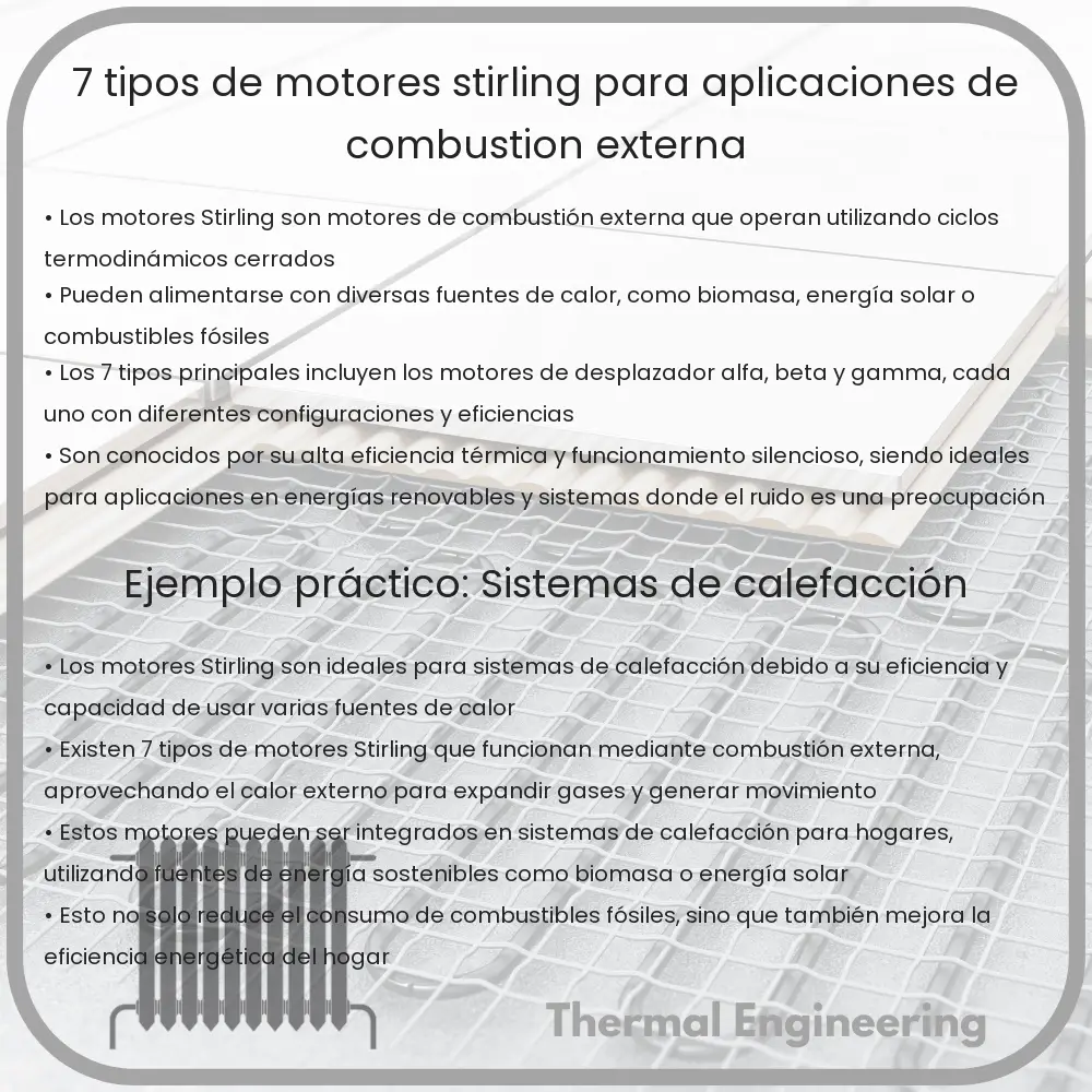 7 Tipos de Motores Stirling para Aplicaciones de Combustión Externa