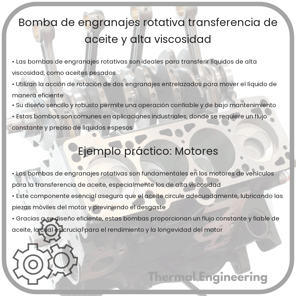 Bomba de Engranajes Rotativa | Transferencia de Aceite y Alta Viscosidad