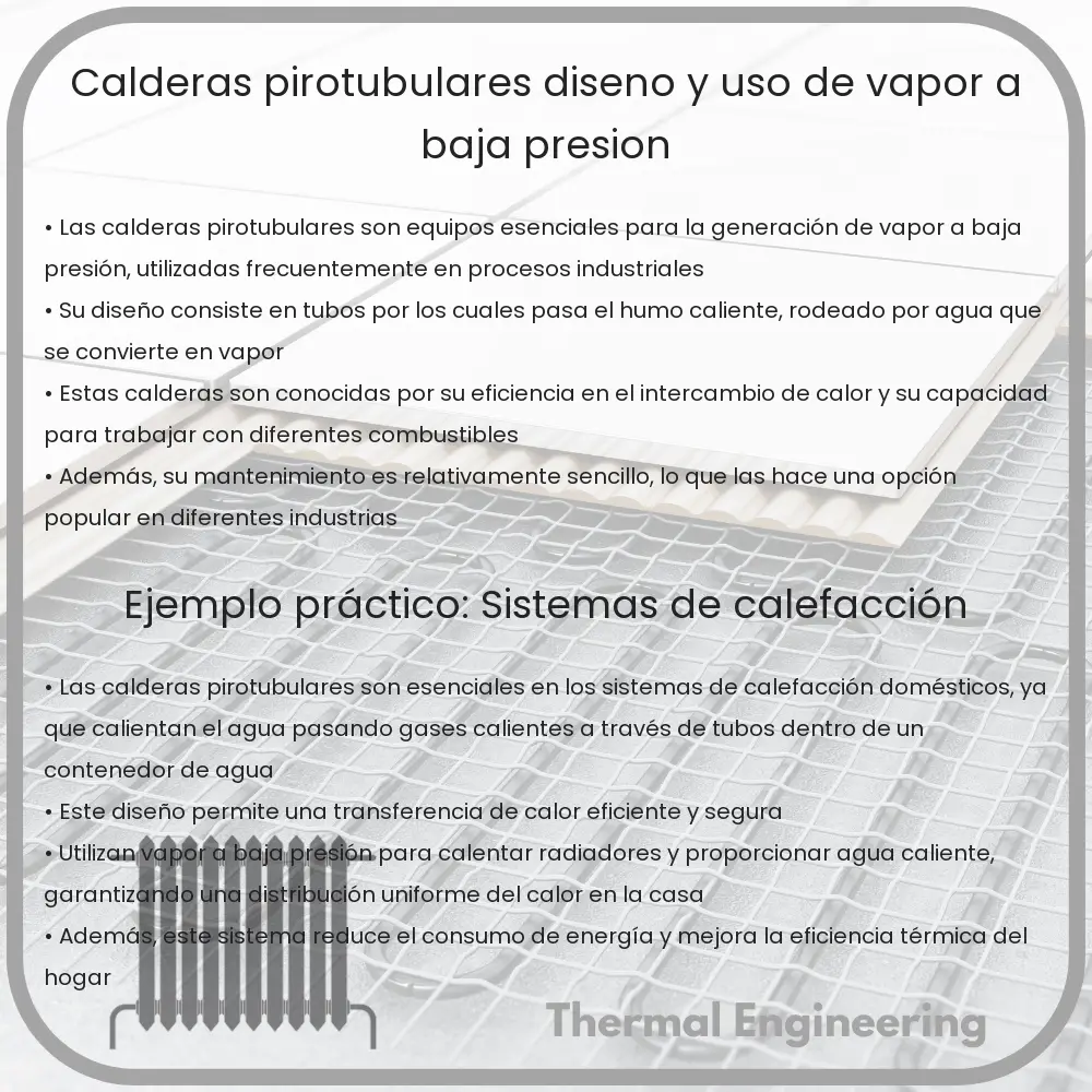 Calderas Pirotubulares: Diseño y Uso de Vapor a Baja Presión