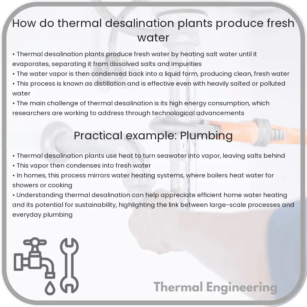 How do thermal desalination plants produce fresh water