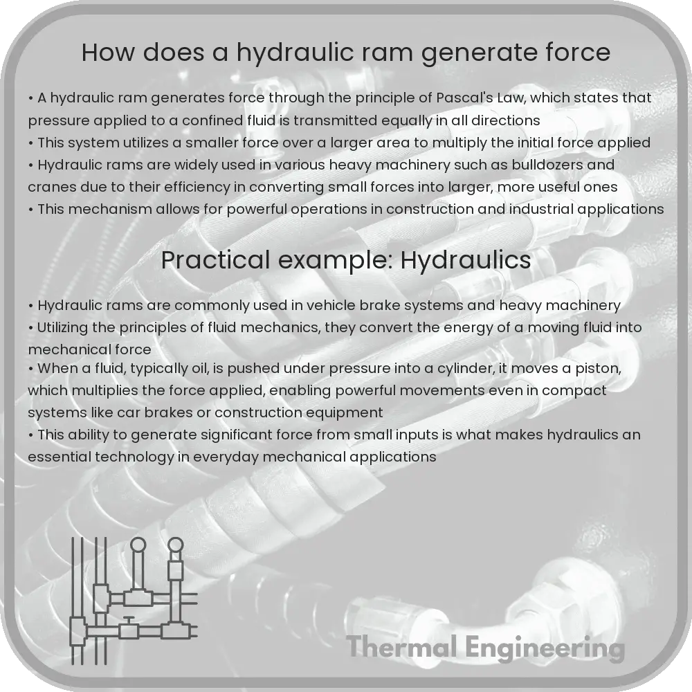 How does a hydraulic ram generate force