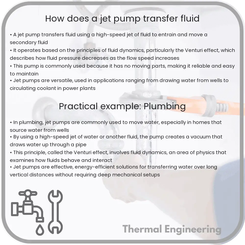 How does a jet pump transfer fluid