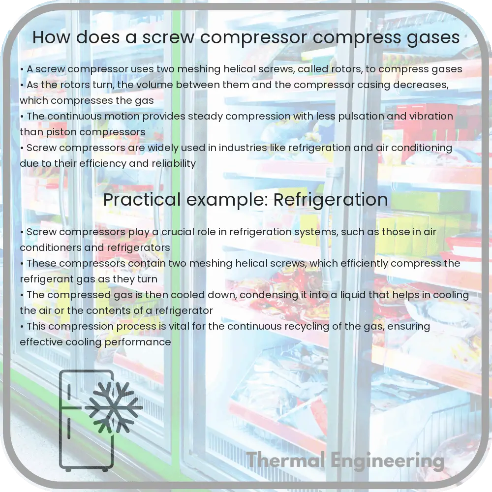 How does a screw compressor compress gases