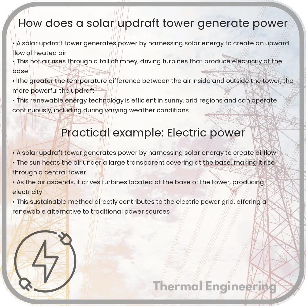 How does a solar updraft tower generate power