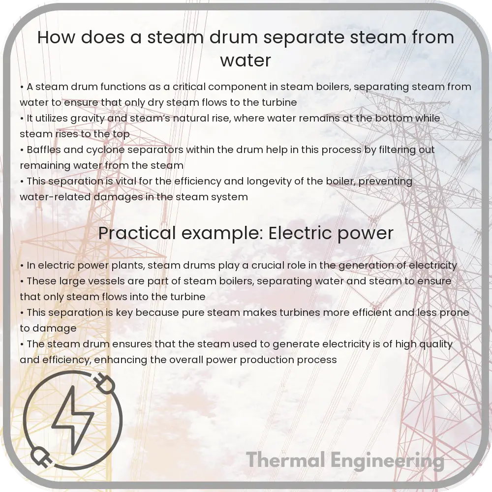 How does a steam drum separate steam from water