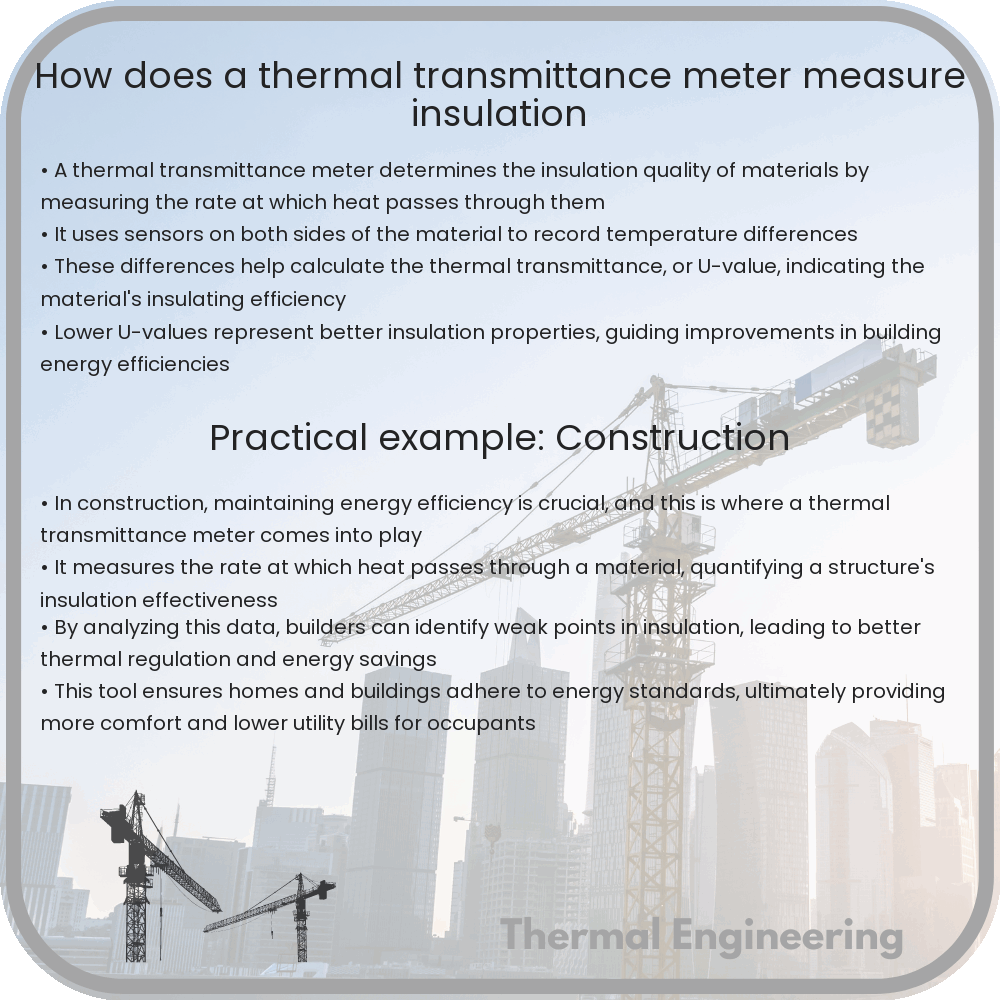 How does a thermal transmittance meter measure insulation