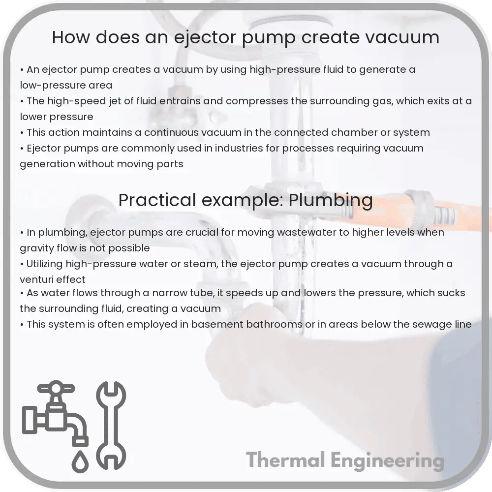 How does an ejector pump create vacuum