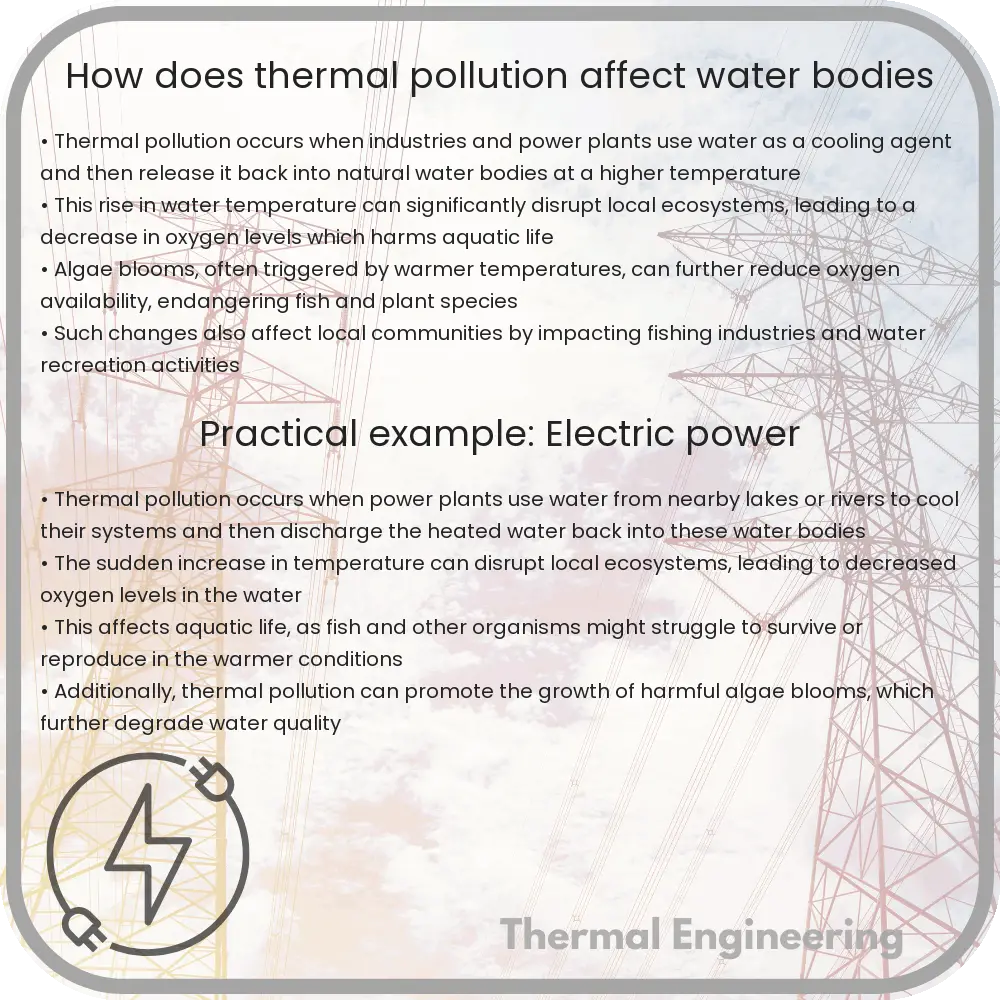 How does thermal pollution affect water bodies