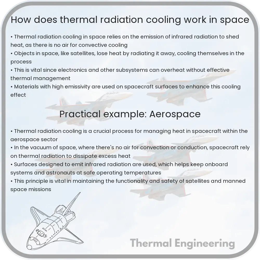 How does thermal radiation cooling work in space