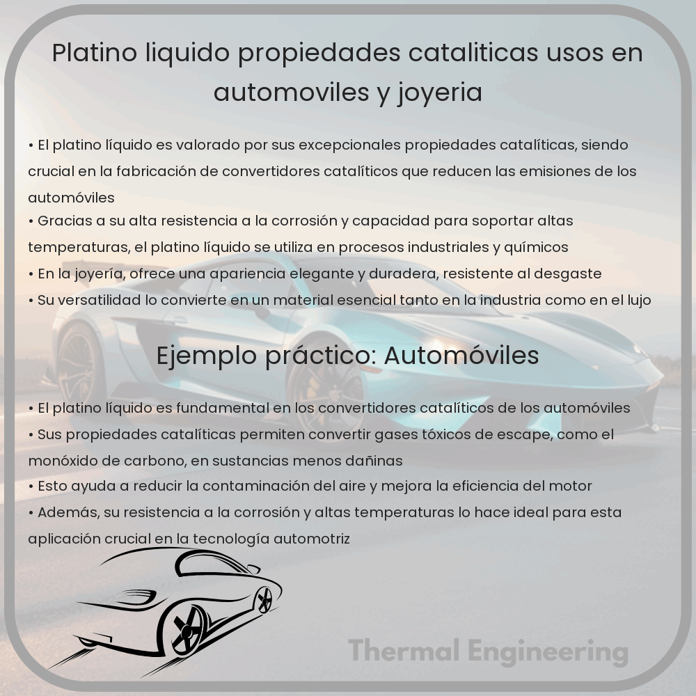 Platino Líquido | Propiedades Catalíticas, Usos en Automóviles y Joyería