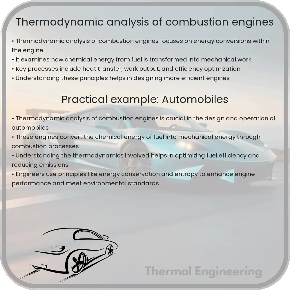 Thermodynamic analysis of combustion engines