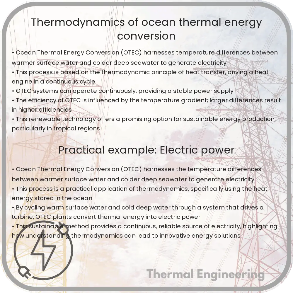 Thermodynamics of ocean thermal energy conversion