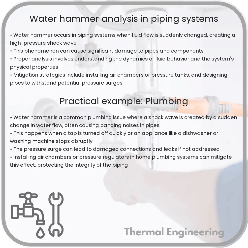 Water hammer analysis in piping systems
