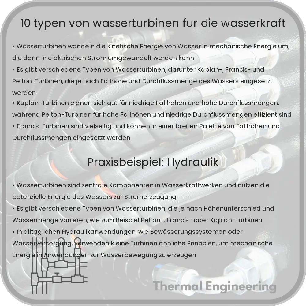 10 Typen von Wasserturbinen für die Wasserkraft
