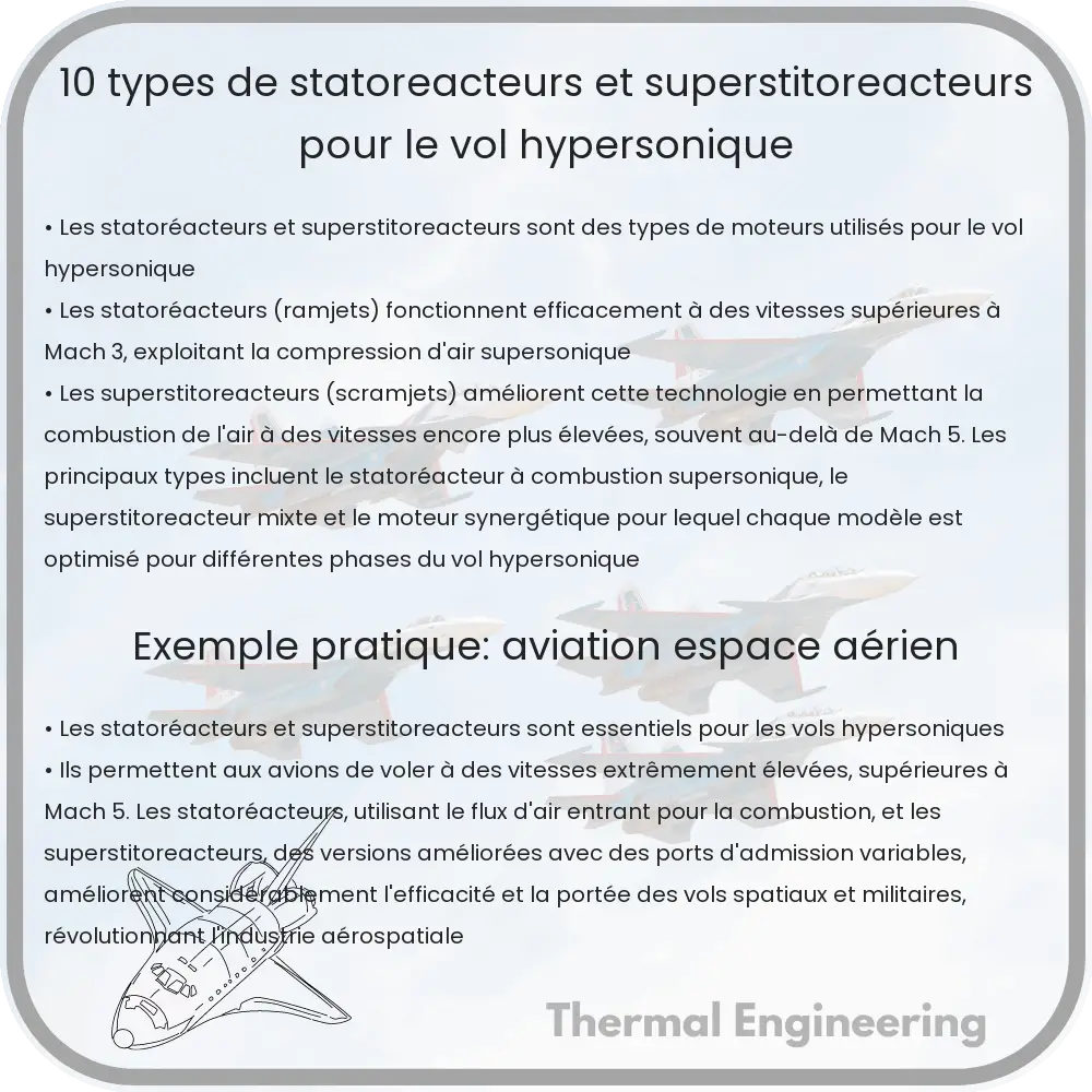 10 Types de Statoreacteurs et Superstitoreacteurs pour le Vol Hypersonique