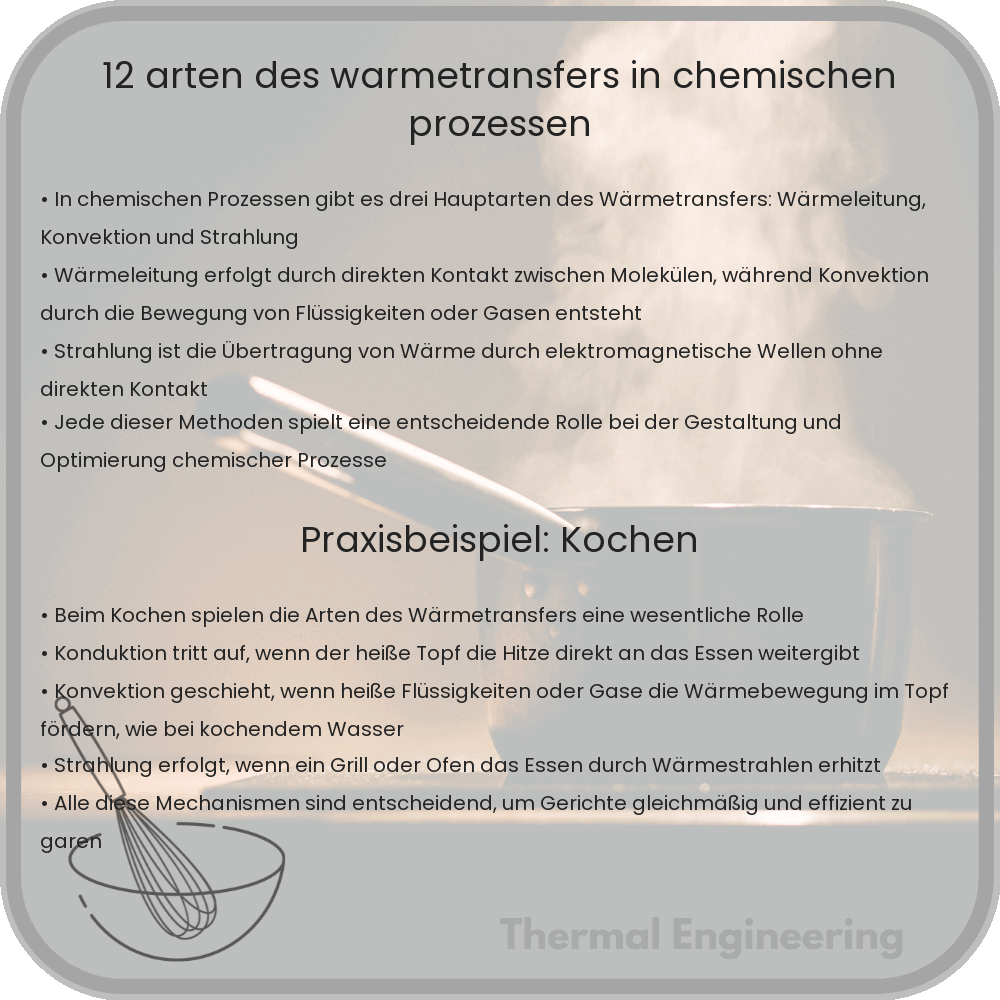 12 Arten des Wärmetransfers in chemischen Prozessen
