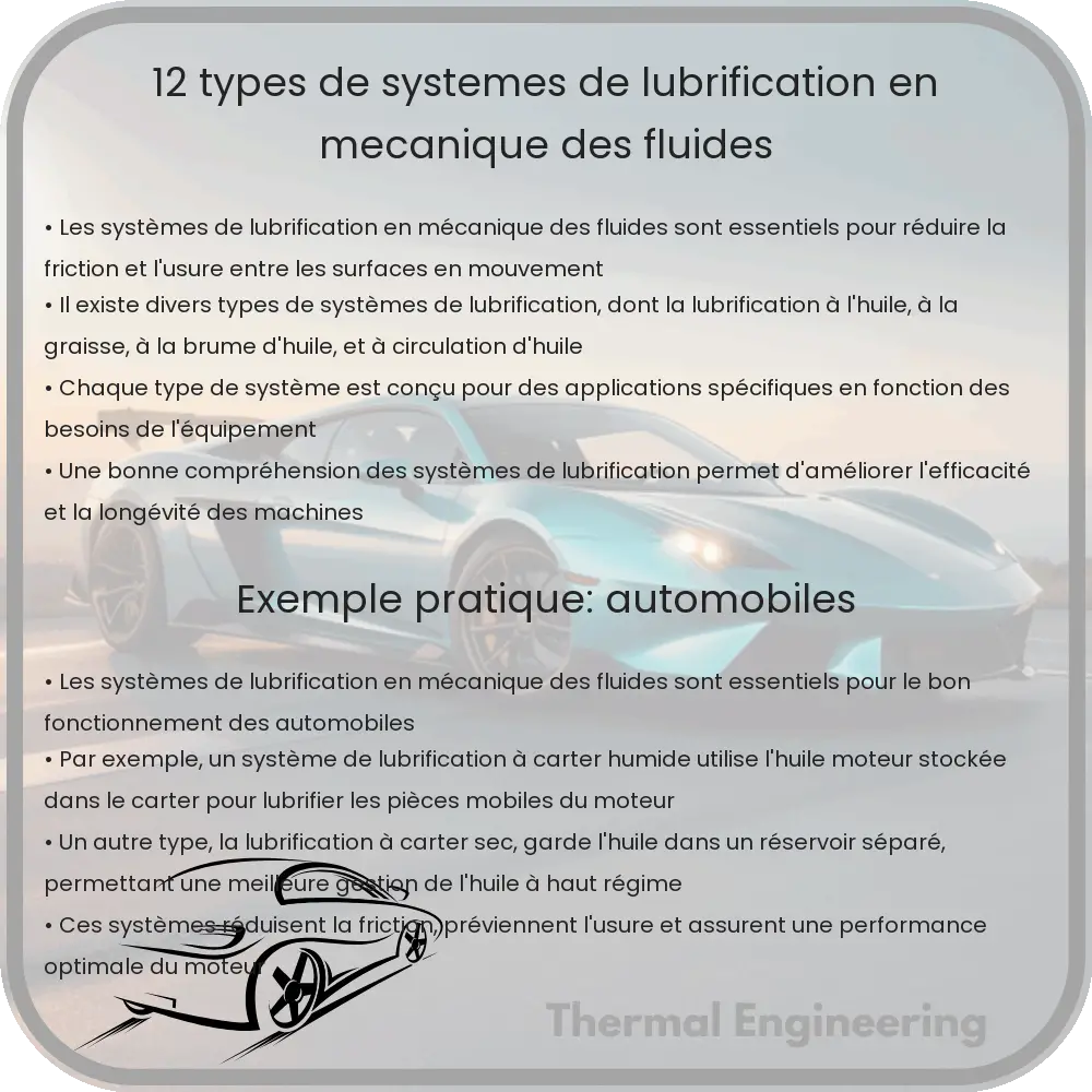 12 Types de Systèmes de Lubrification en Mécanique des Fluides