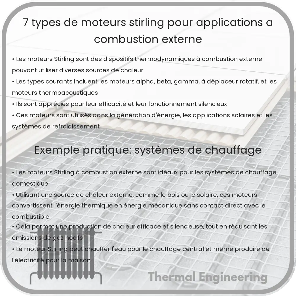 7 Types de Moteurs Stirling pour Applications à Combustion Externe