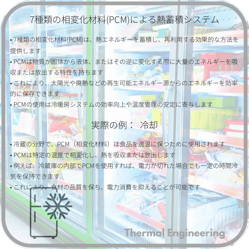 7種類の相変化材料(PCM)による熱蓄積システム