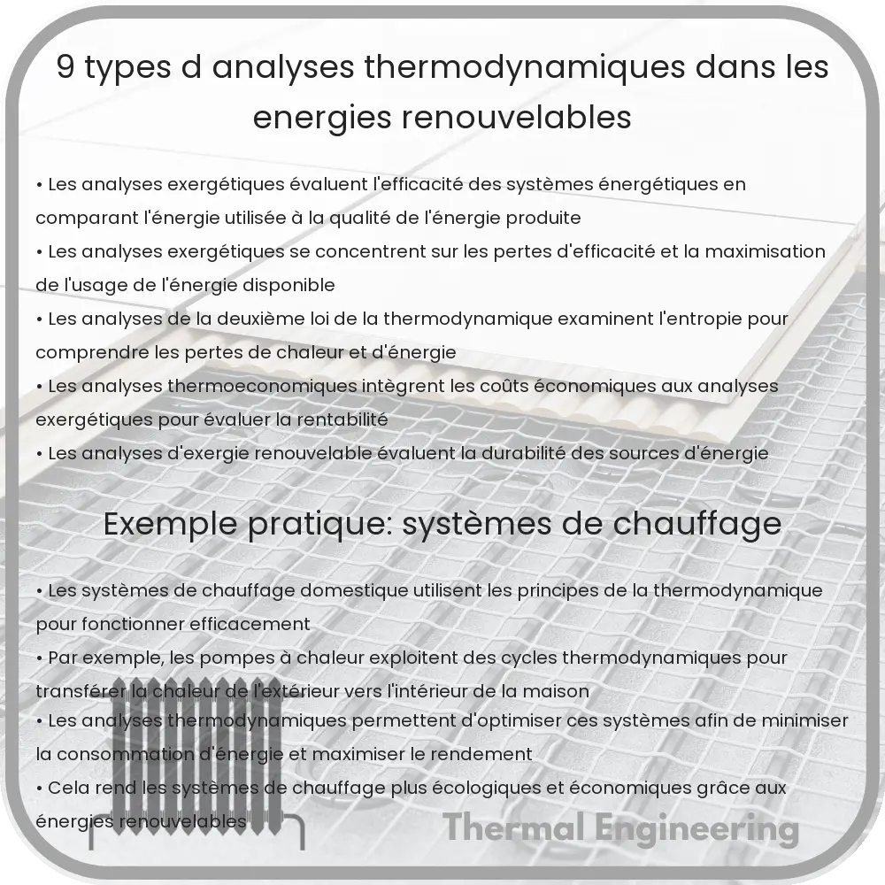 9 Types d'Analyses Thermodynamiques dans les Énergies Renouvelables