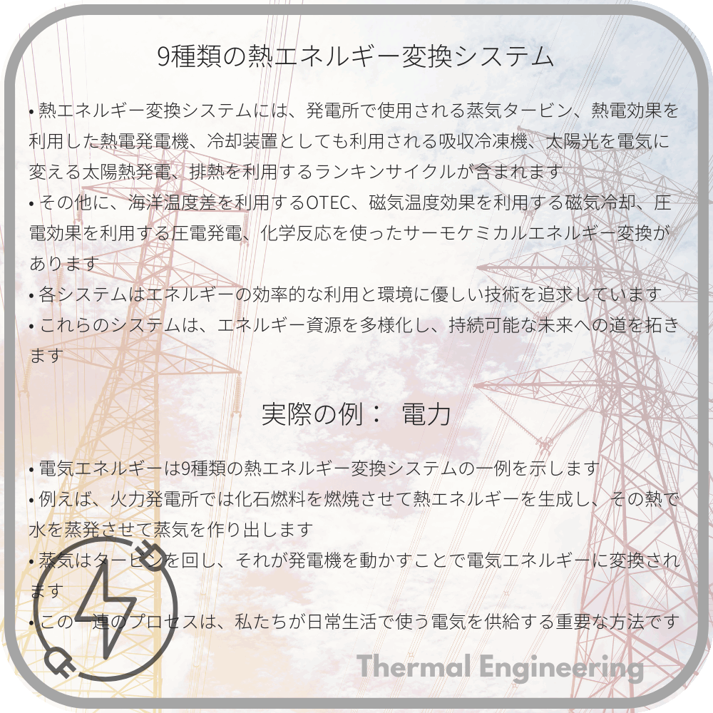 9種類の熱エネルギー変換システム