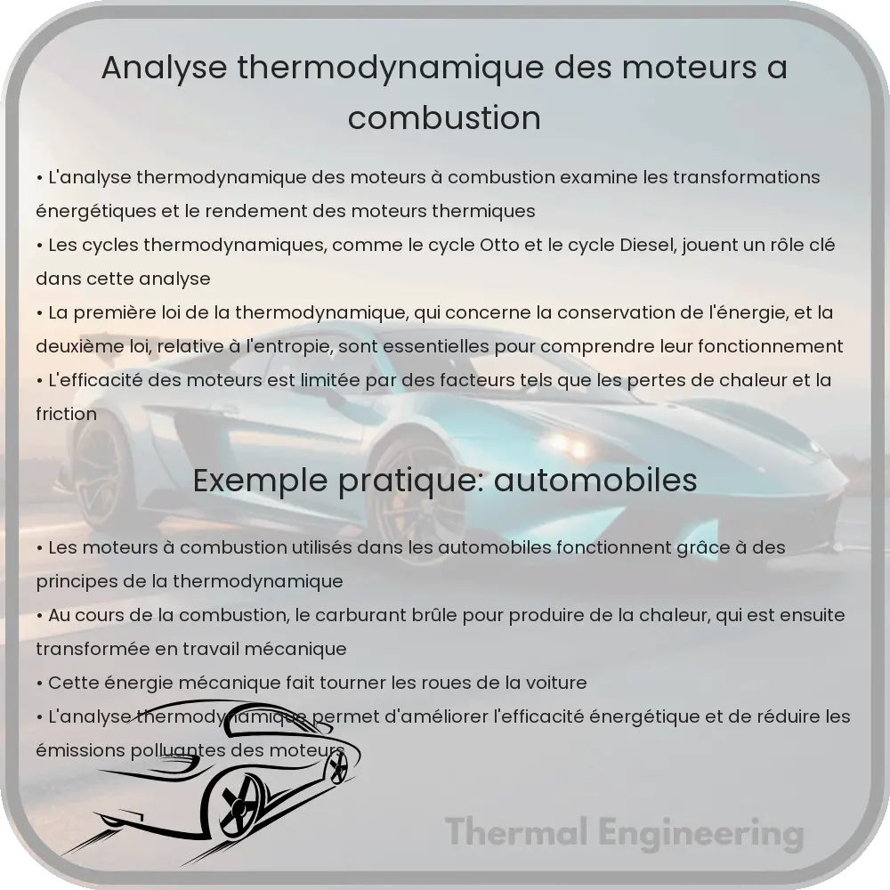 Analyse thermodynamique des moteurs à combustion