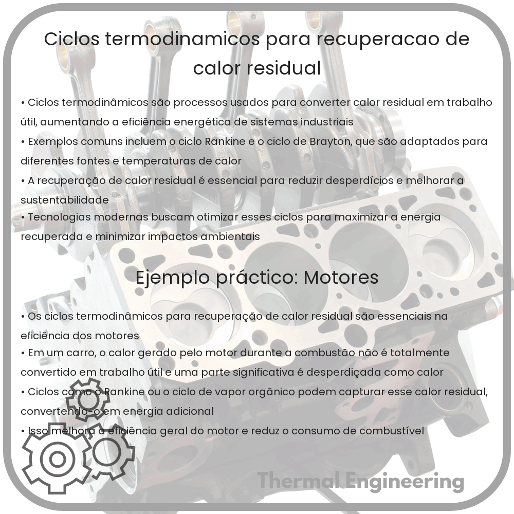 Ciclos termodinâmicos para recuperação de calor residual
