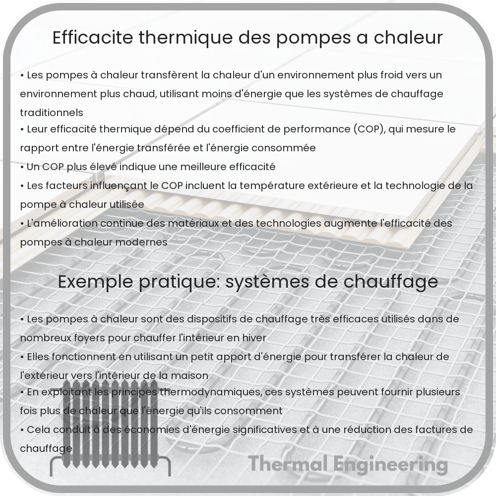 Efficacité thermique des pompes à chaleur
