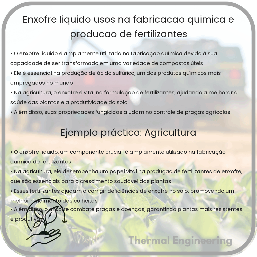 Enxofre Líquido | Usos na Fabricação Química e Produção de Fertilizantes