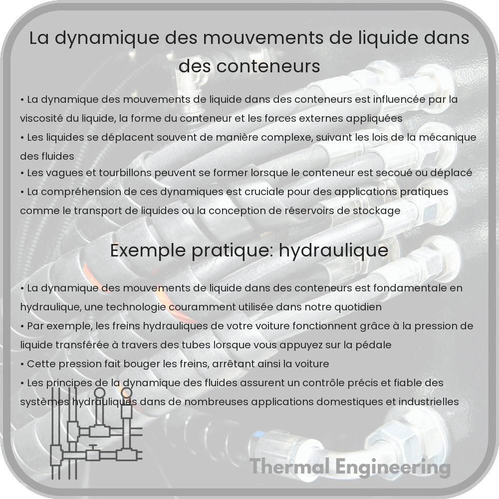 La dynamique des mouvements de liquide dans des conteneurs
