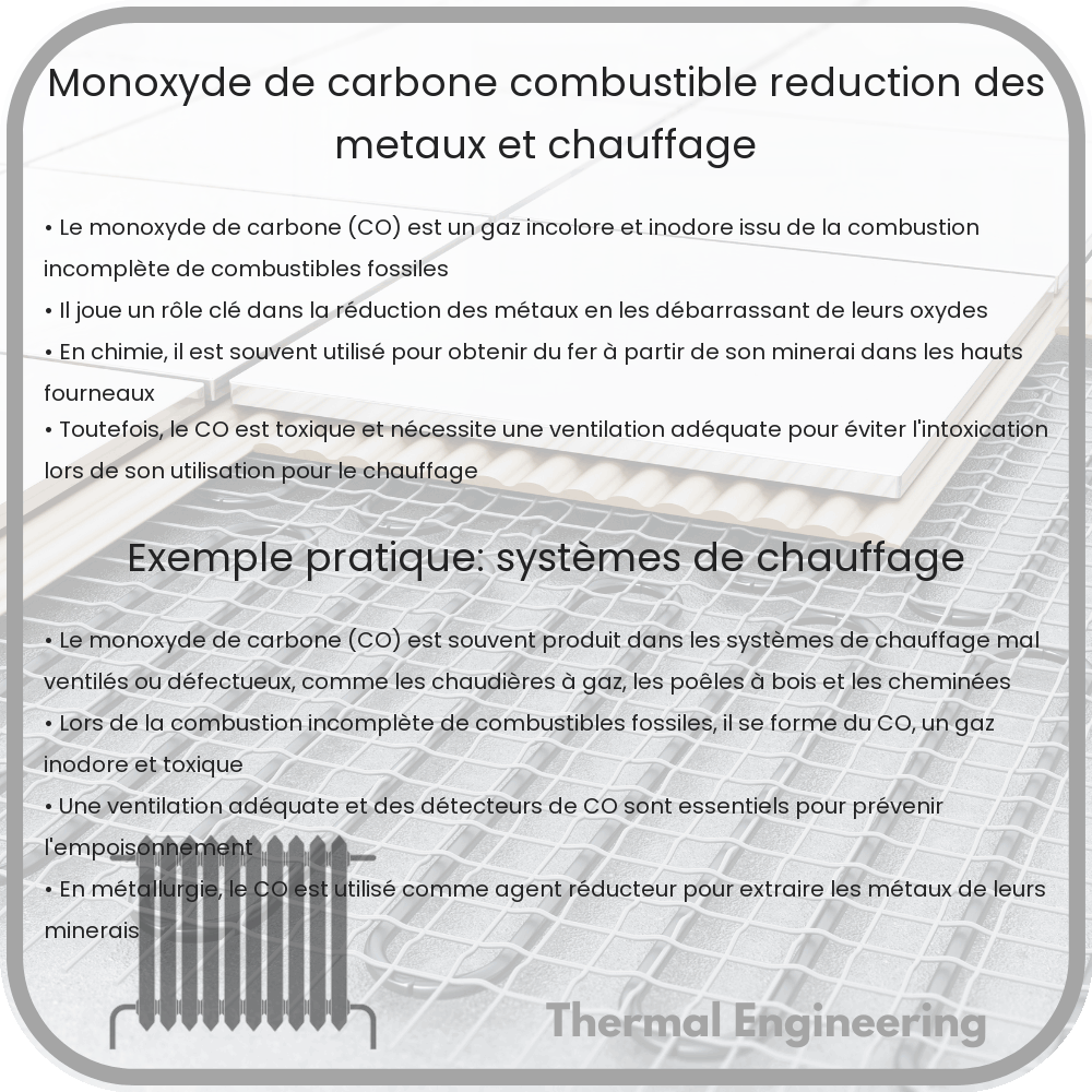 Monoxyde de carbone : combustible, réduction des métaux et chauffage