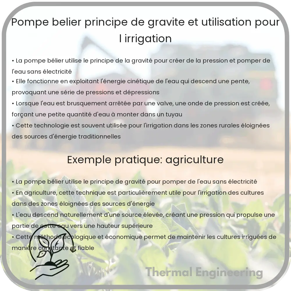 Pompe bélier : Principe de gravité et utilisation pour l'irrigation