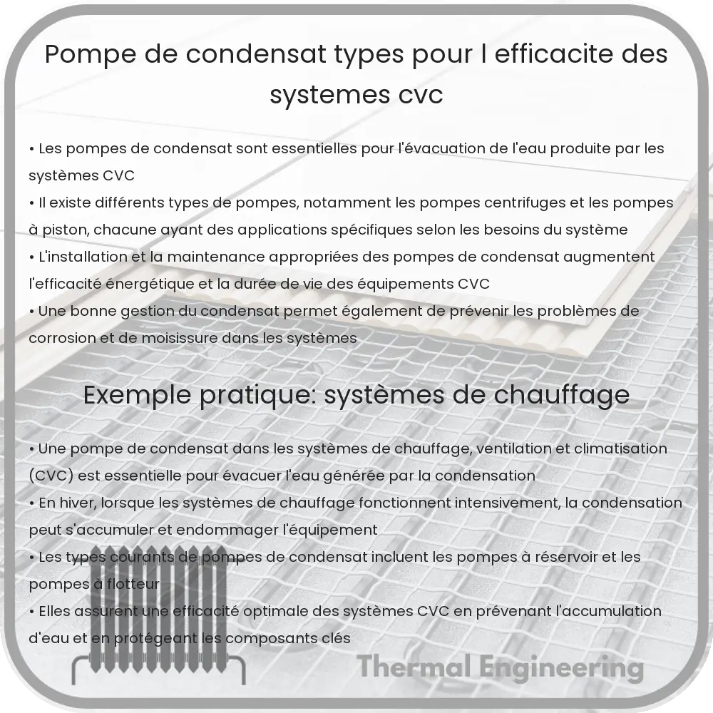 Pompe de condensat : Types pour l'efficacité des systèmes CVC