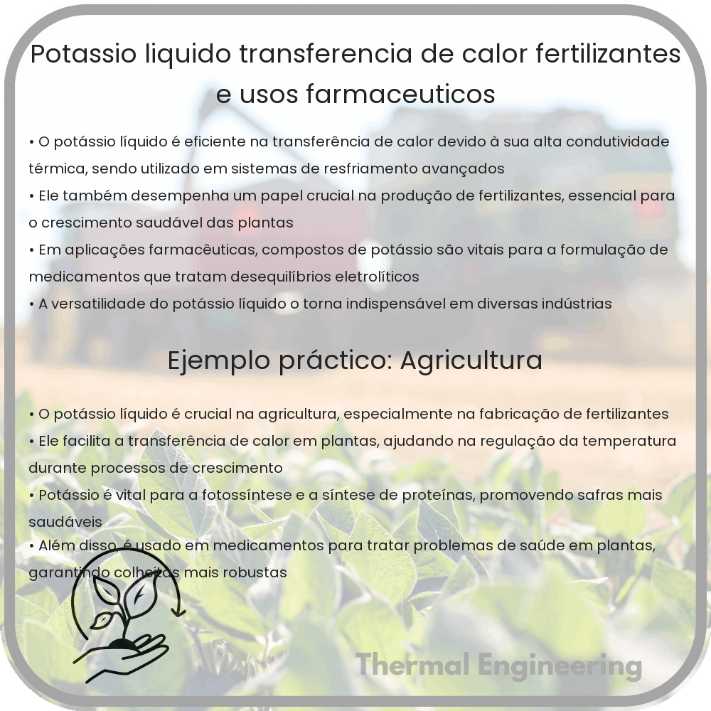 Potássio Líquido | Transferência de Calor, Fertilizantes e Usos Farmacêuticos