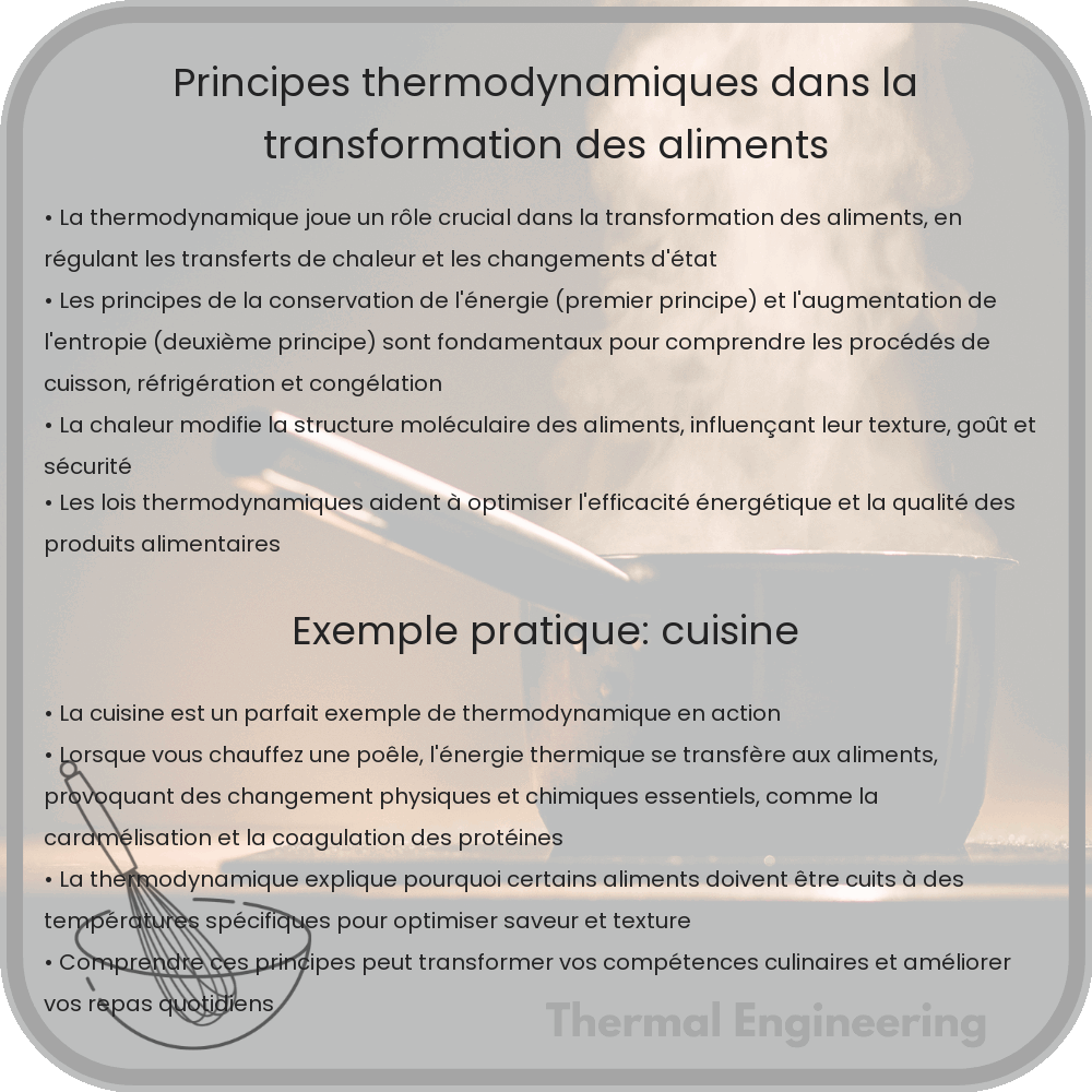 Principes thermodynamiques dans la transformation des aliments