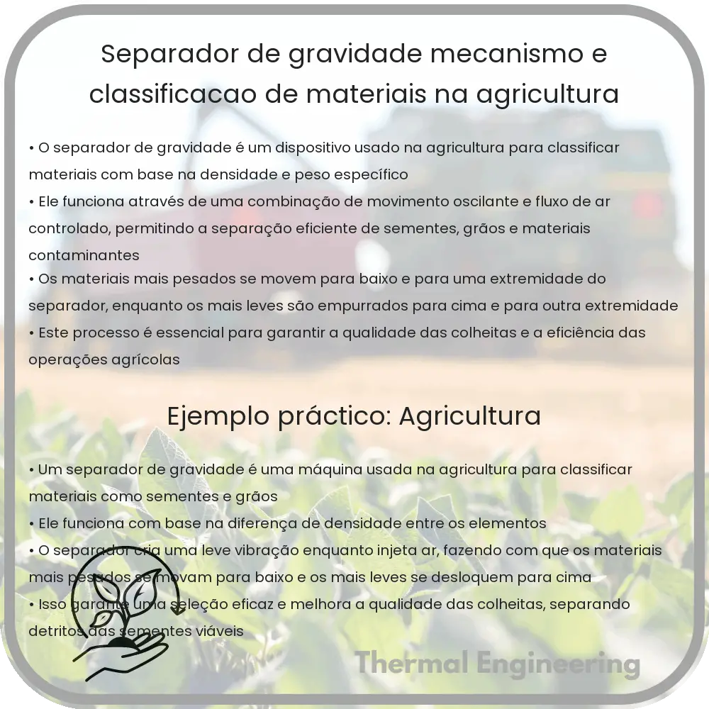 Separador de Gravidade | Mecanismo e Classificação de Materiais na Agricultura