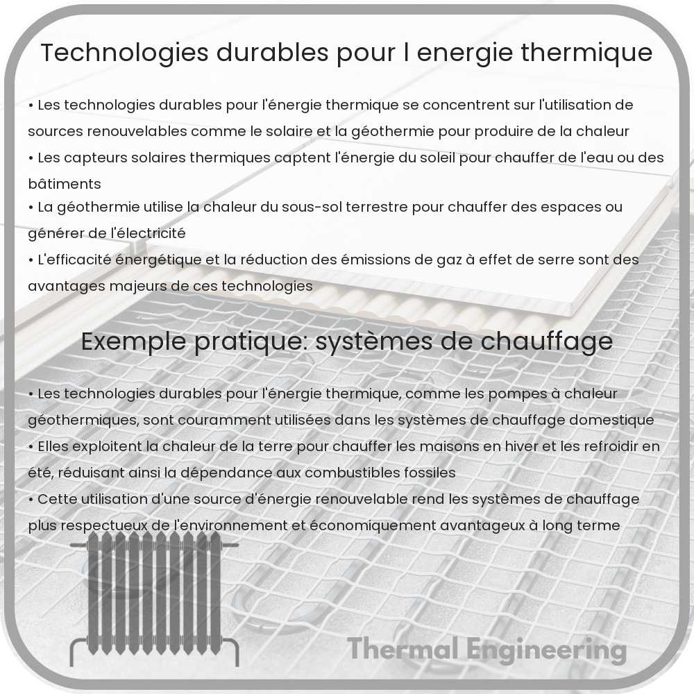 Technologies durables pour l'énergie thermique