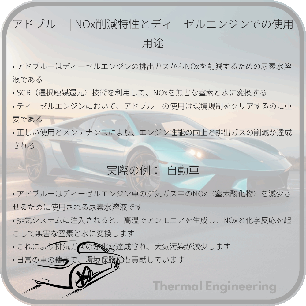 アドブルー | NOx削減特性とディーゼルエンジンでの使用用途