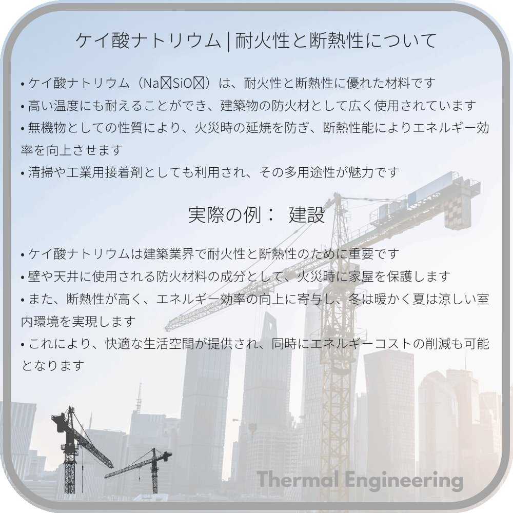 ケイ酸ナトリウム | 耐火性と断熱性について