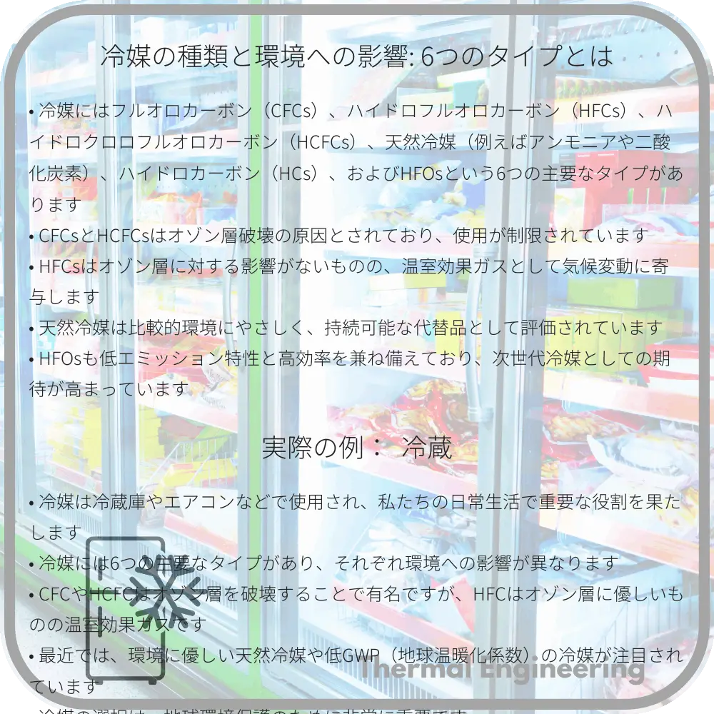 冷媒の種類と環境への影響: 6つのタイプとは