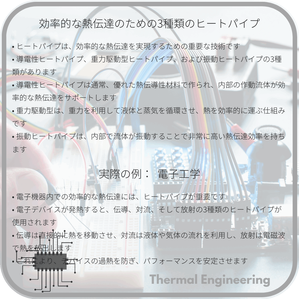 効率的な熱伝達のための3種類のヒートパイプ