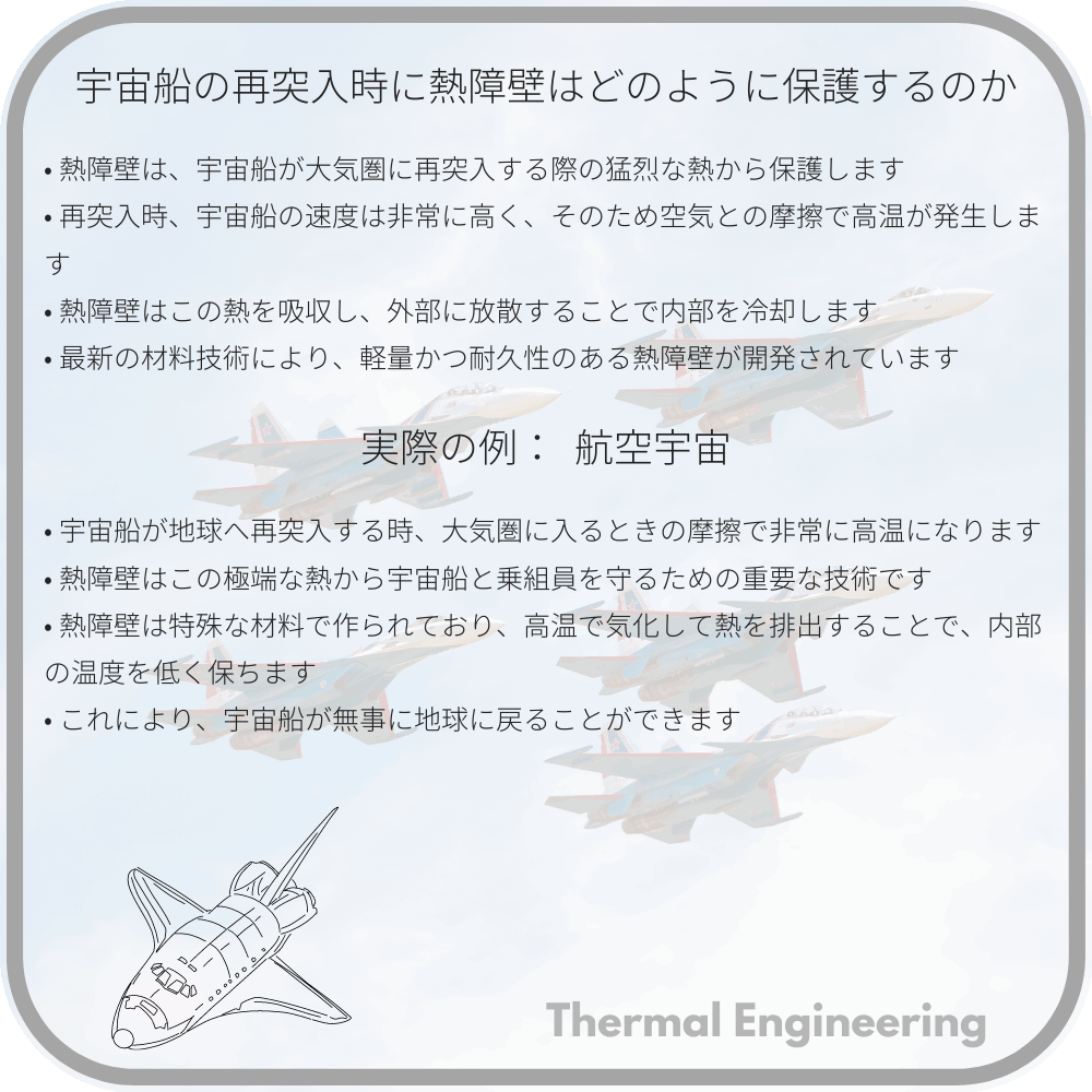 宇宙船の再突入時に熱障壁はどのように保護するのか