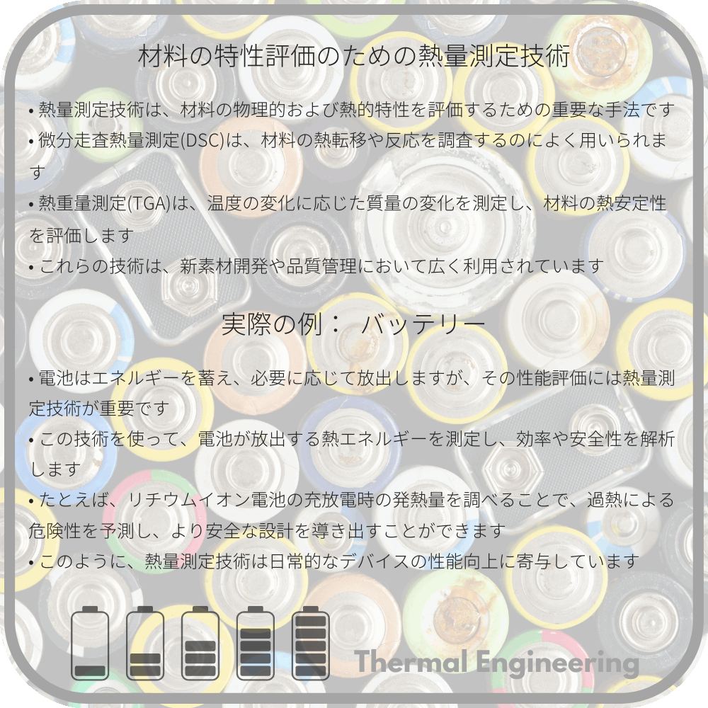 材料の特性評価のための熱量測定技術