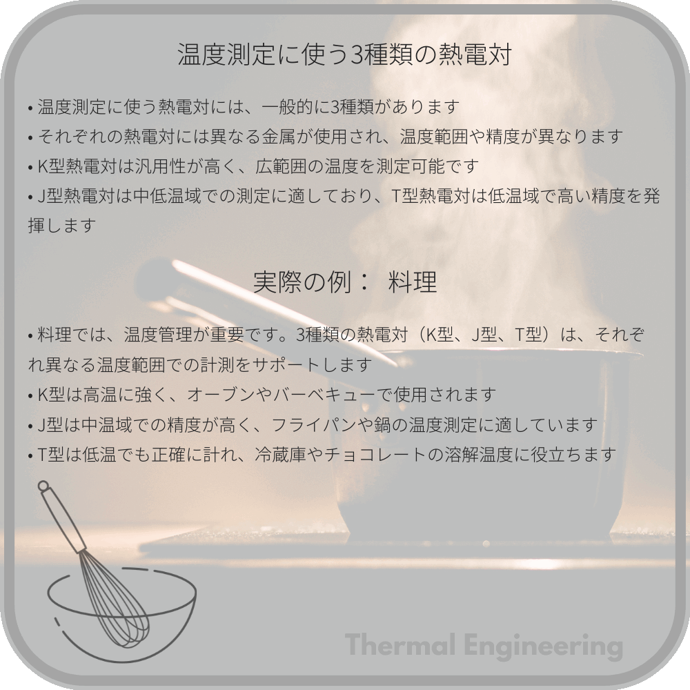 温度測定に使う3種類の熱電対