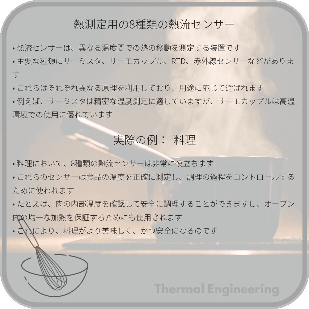 熱測定用の8種類の熱流センサー