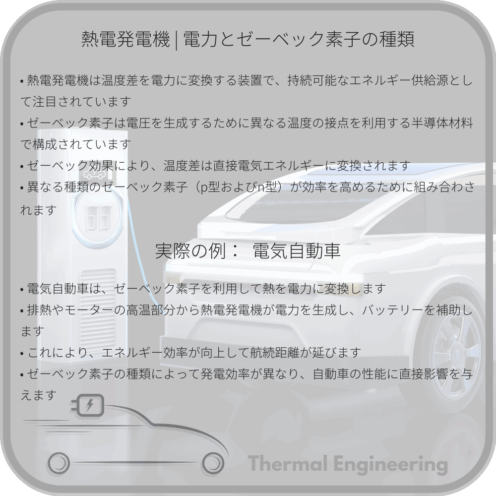 熱電発電機 | 電力とゼーベック素子の種類