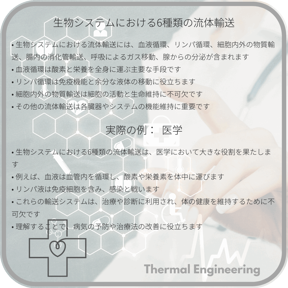 生物システムにおける6種類の流体輸送