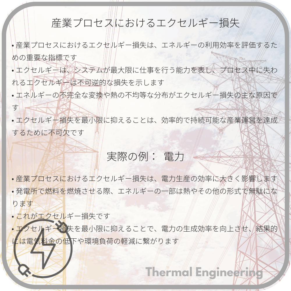 産業プロセスにおけるエクセルギー損失