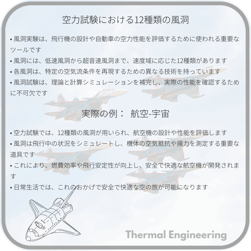 空力試験における12種類の風洞