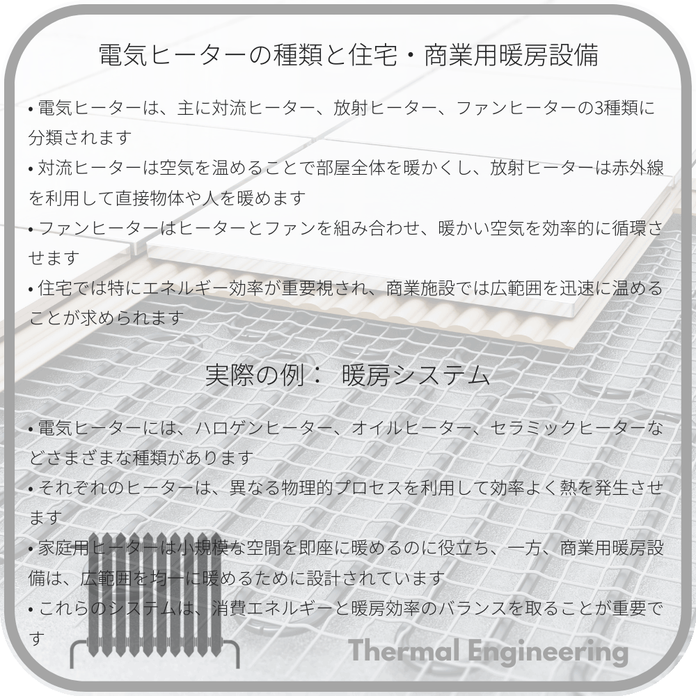 電気ヒーターの種類と住宅・商業用暖房設備